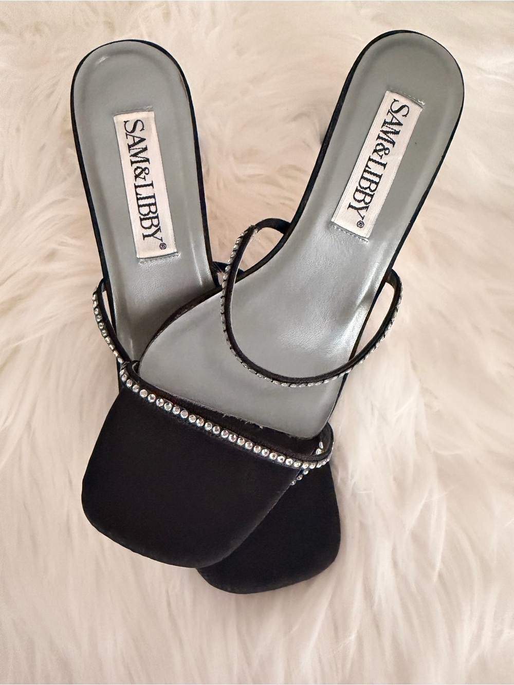 Sam & Libby Black Rhinestone-Embellished Slide Mules - Picture 2 of 10